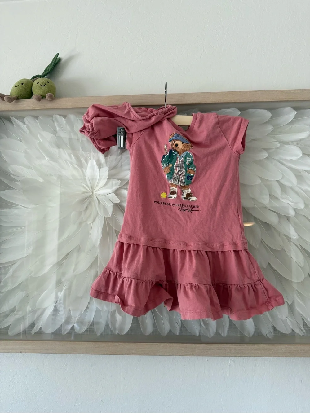 Ralph Lauren Rose Pink Polo Bear Tiered Cotton Dress bloomer